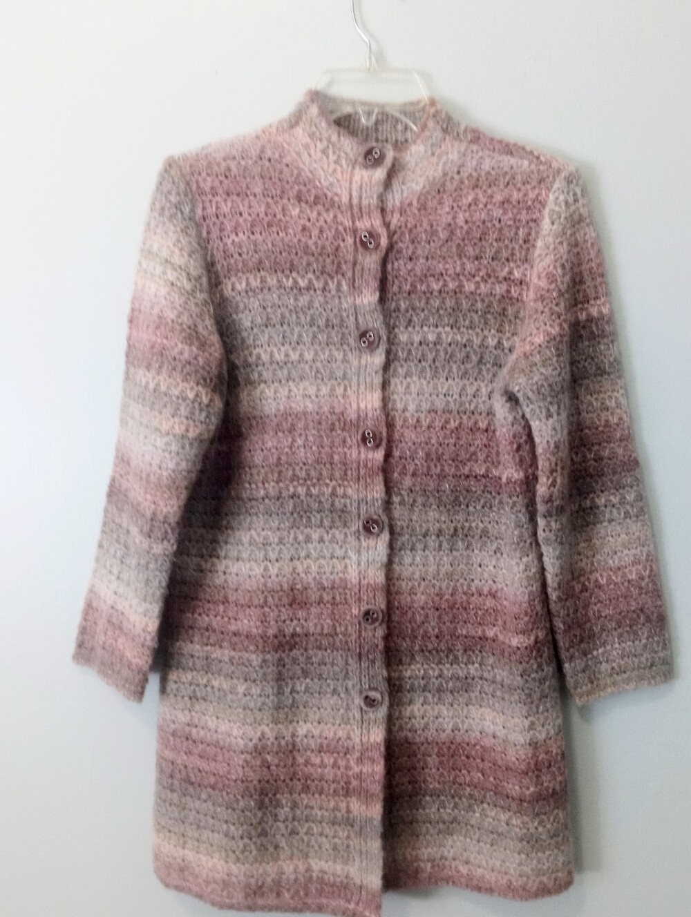 J. Jill Pink and Gray Ombre Button-Front Alpaca Blend Sweater/ Small Petite
